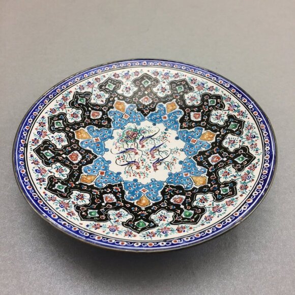 Persian Enamel Minakari Decorative Small Plate Birds Detailed Hand Painted - Picture 5 of 10